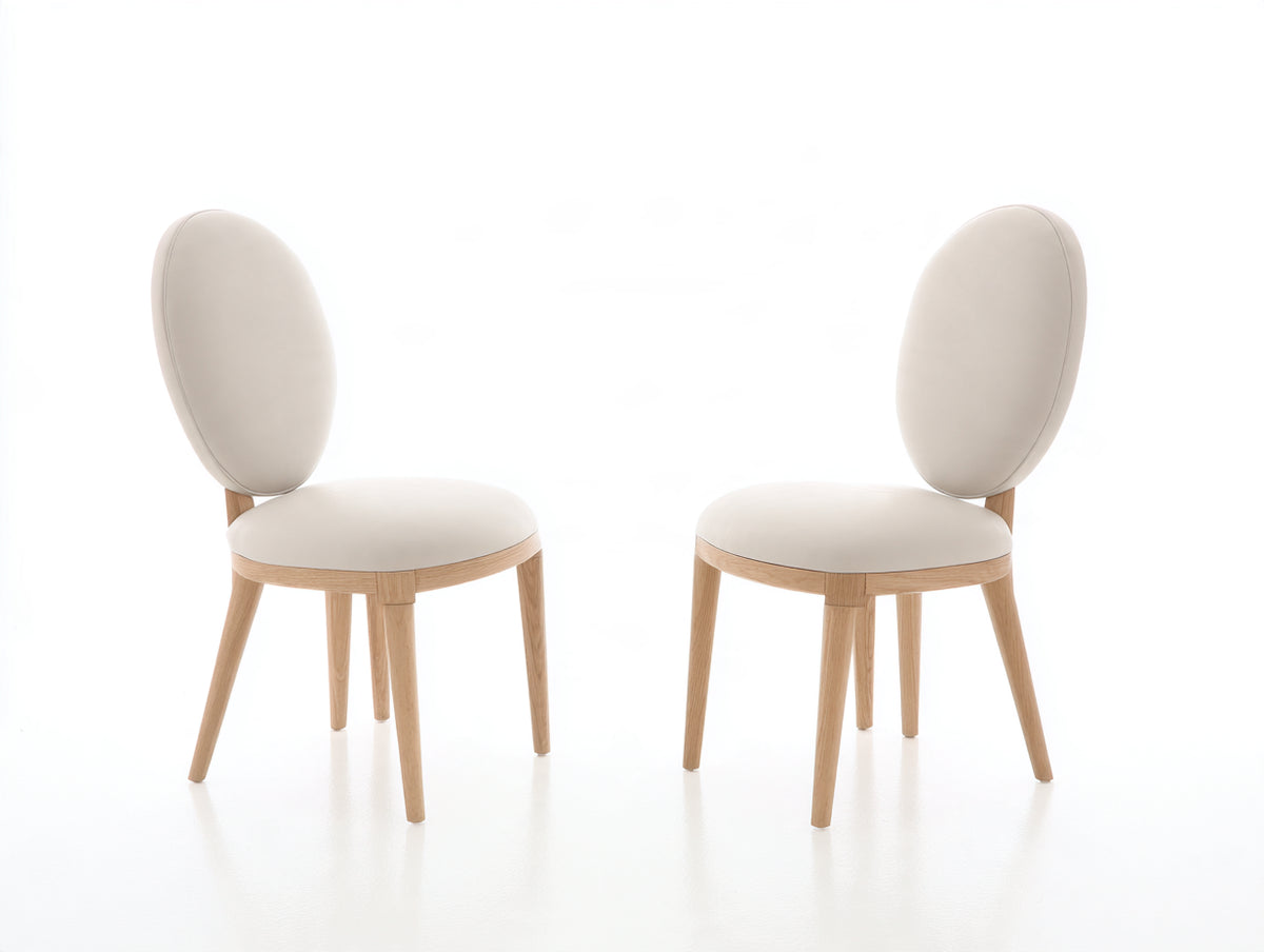 Sillas de comedor tapizadas en cuero sintético 50x55x86 cm - Crema y madera natural - Respaldo ovalado y diseño moderno