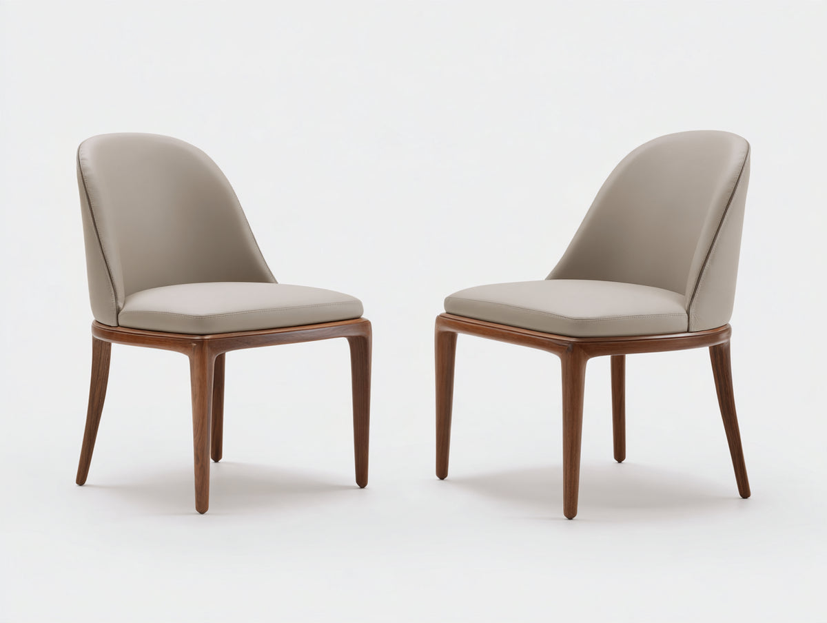 Sillas de comedor tapizadas en cuero sintético 50x56x86 cm - Gris topo y madera oscura - Respaldo curvo y diseño moderno