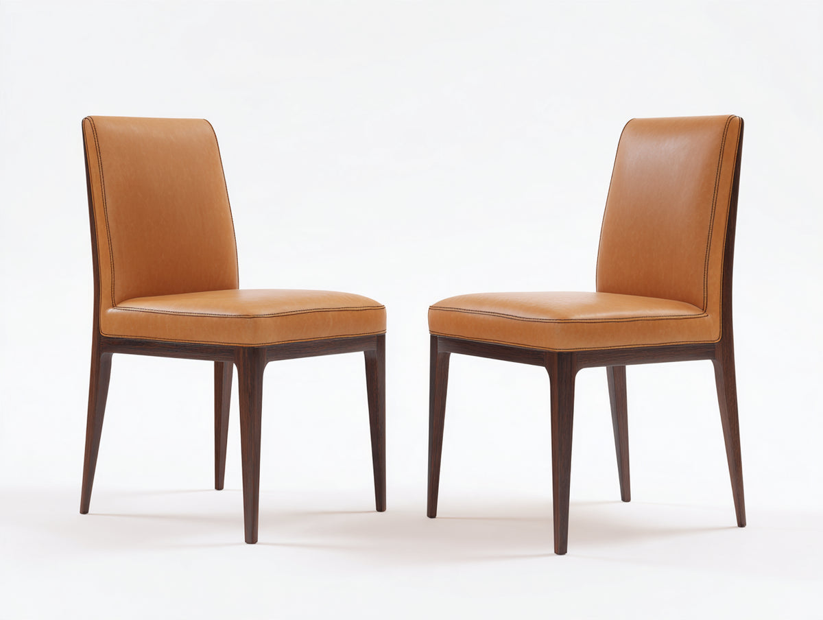 Sillas de comedor tapizadas en cuero sintético 48x56x92 cm - Marrón caramelo y madera oscura - Respaldo alto y diseño moderno