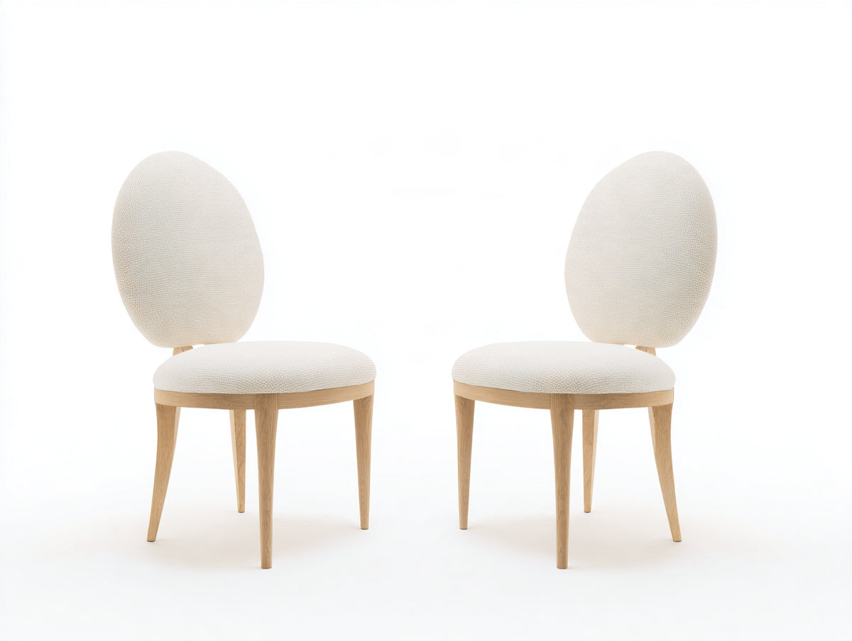 Sillas de comedor tapizadas en tela y madera 50x56x88 cm - Beige claro-Madera natural - Diseño moderno con respaldo ovalado
