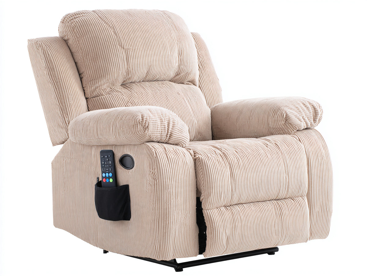 Sillón reclinable tapizado 98 x 92 x 105 cm - beige y negro - diseño acolchado con bolsillo lateral y control integrado
