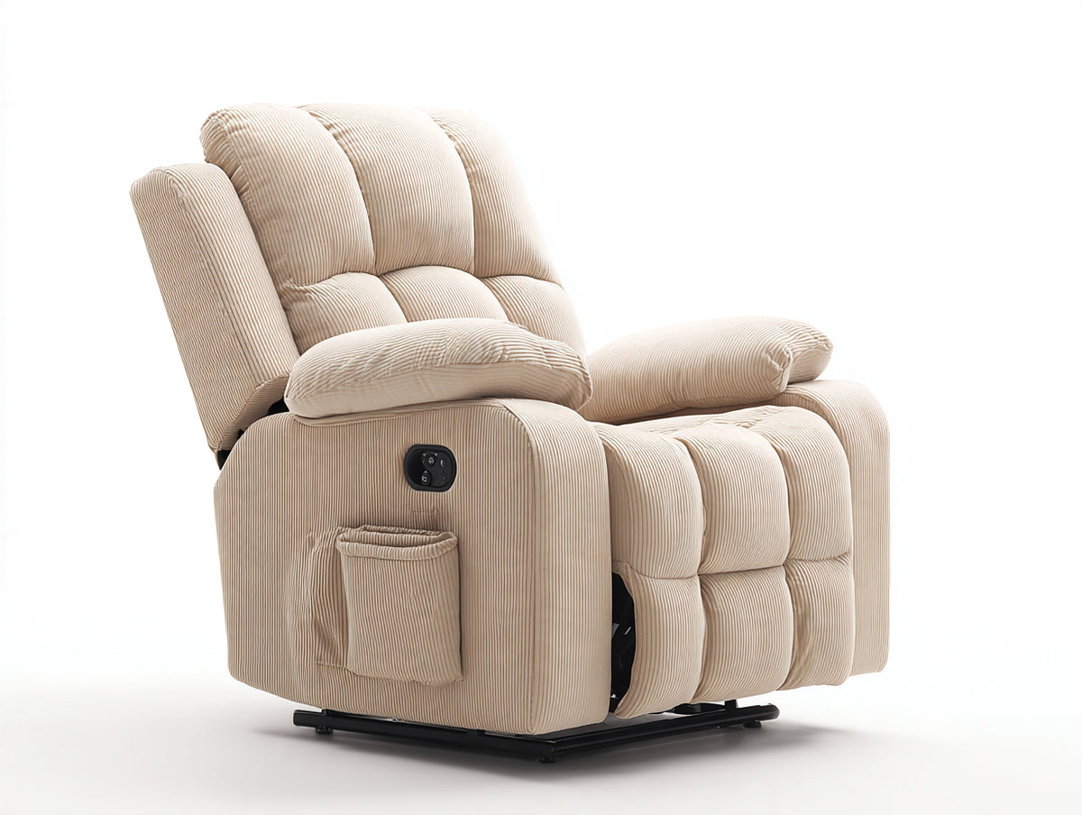 Sillón reclinable 96x98x108 cm - beige claro - tapizado acanalado con reposapiés elevable y respaldo acolchado