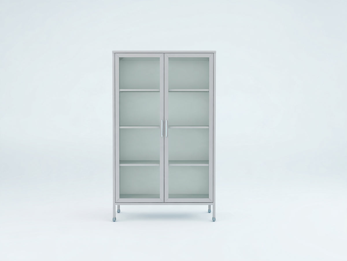 Vitrina de metal y vidrio 90x40x180 cm - Gris claro - Diseño moderno con 2 puertas