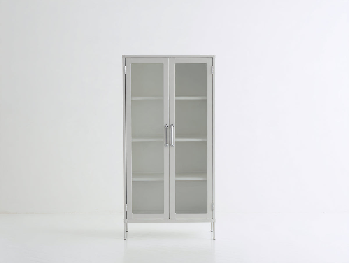 Vitrina de 2 puertas 85 x 40 x 175 cm - gris claro y plateado - diseño moderno con puertas de vidrio
