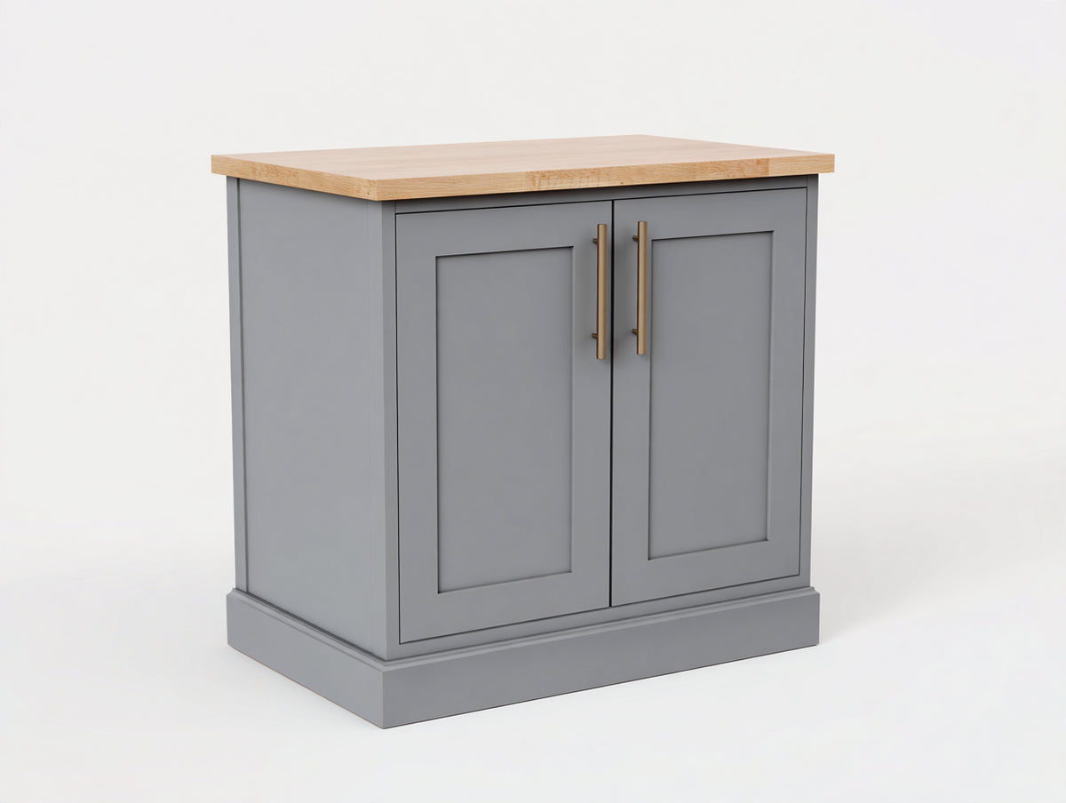 Aparador de 2 puertas madera de ingeniería 100x45x90 cm - Gris y madera natural - Tiradores dorados y diseño moderno