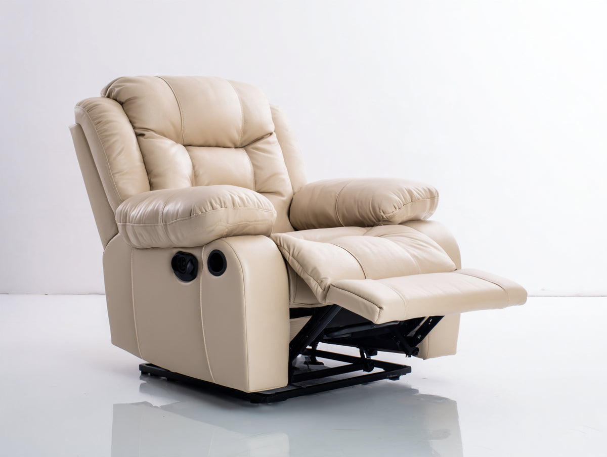 Sillón reclinable de cuero sintético 105x95x105 cm - beige - asiento acolchado con reposapiés
