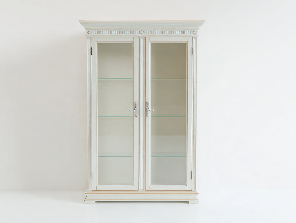 Vitrina de 2 puertas 100 x 45 x 190 cm - blanco y plateado - diseño clásico con puertas de vidrio