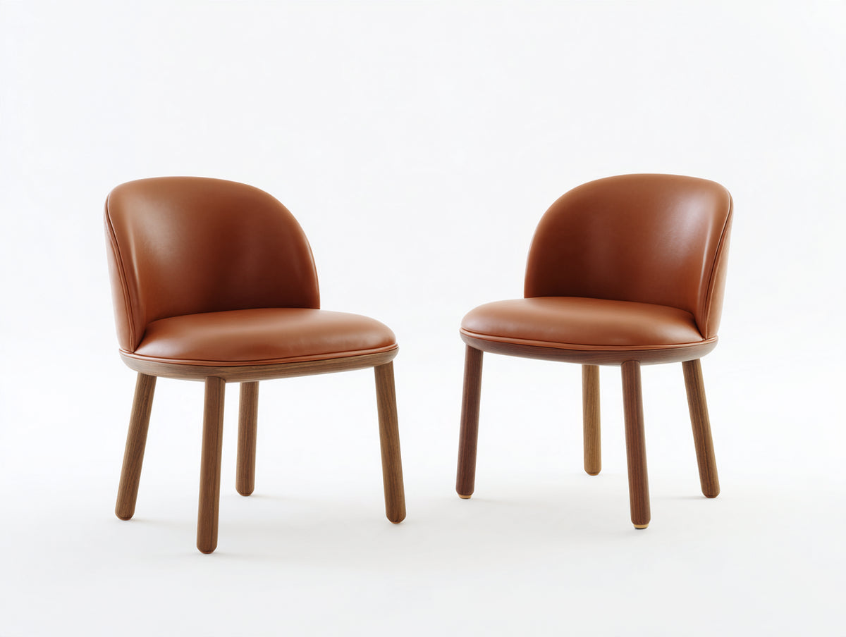 Sillas de comedor tapizadas en cuero sintético 52x56x82 cm - Marrón coñac y madera natural - Diseño moderno