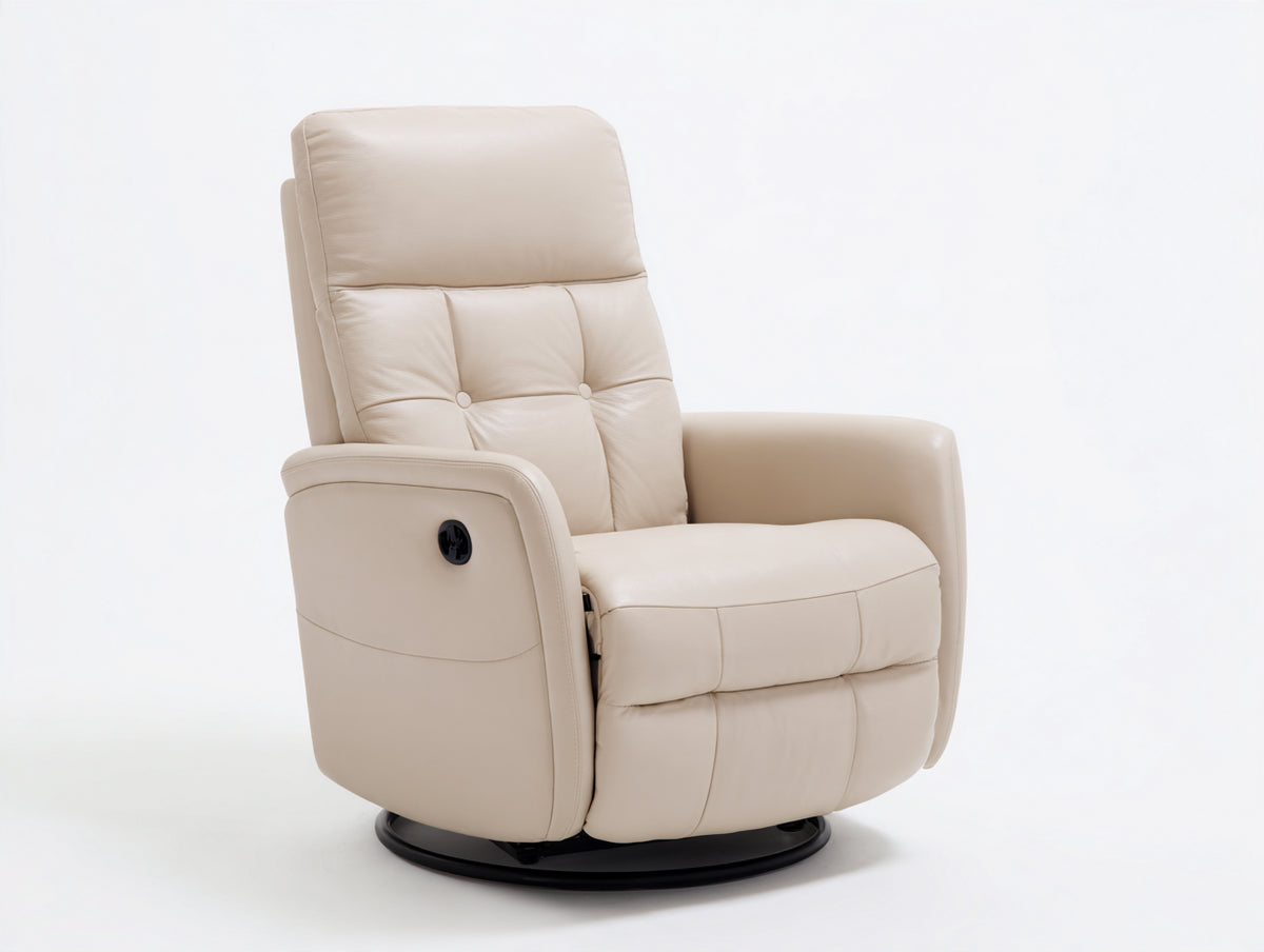 Sillón reclinable de cuero sintético 92x88x108 cm - beige - base giratoria y respaldo alto
