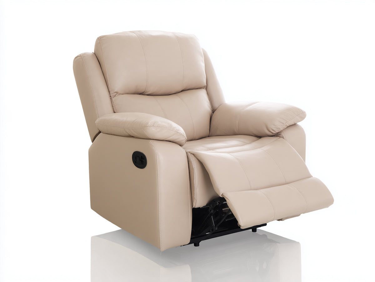 Sillón reclinable tapizado en cuero sintético 95 x 90 x 105 cm - Beige - Reposapiés extensible