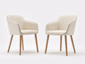 Sillas de comedor tapizadas en cuero sintético y madera 58x60x82 cm - Beige claro-Madera natural - Diseño moderno con reposabrazos