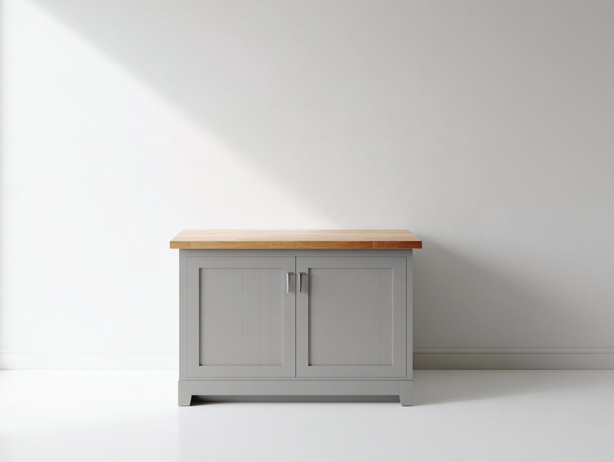 Aparador de 2 puertas 100x45x90 cm - gris claro y madera - diseño compacto con encimera efecto madera