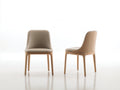 Sillas de comedor de madera y cuero sintético 48x55x86 cm - Beige-Madera natural - Diseño moderno de respaldo curvado