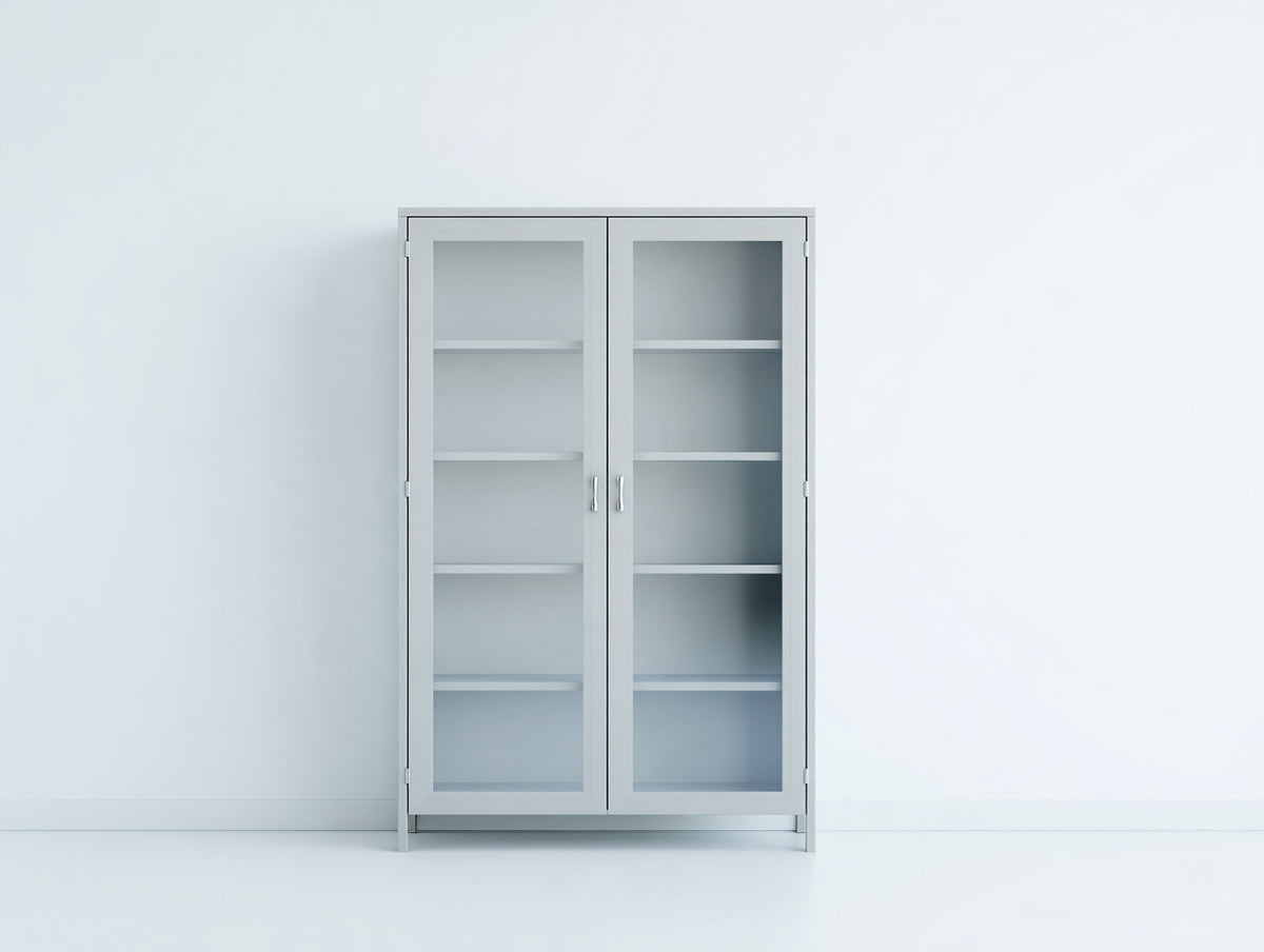 Vitrina de metal y vidrio 95x40x180 cm - Gris claro - 2 puertas y diseño moderno para salón y comedor