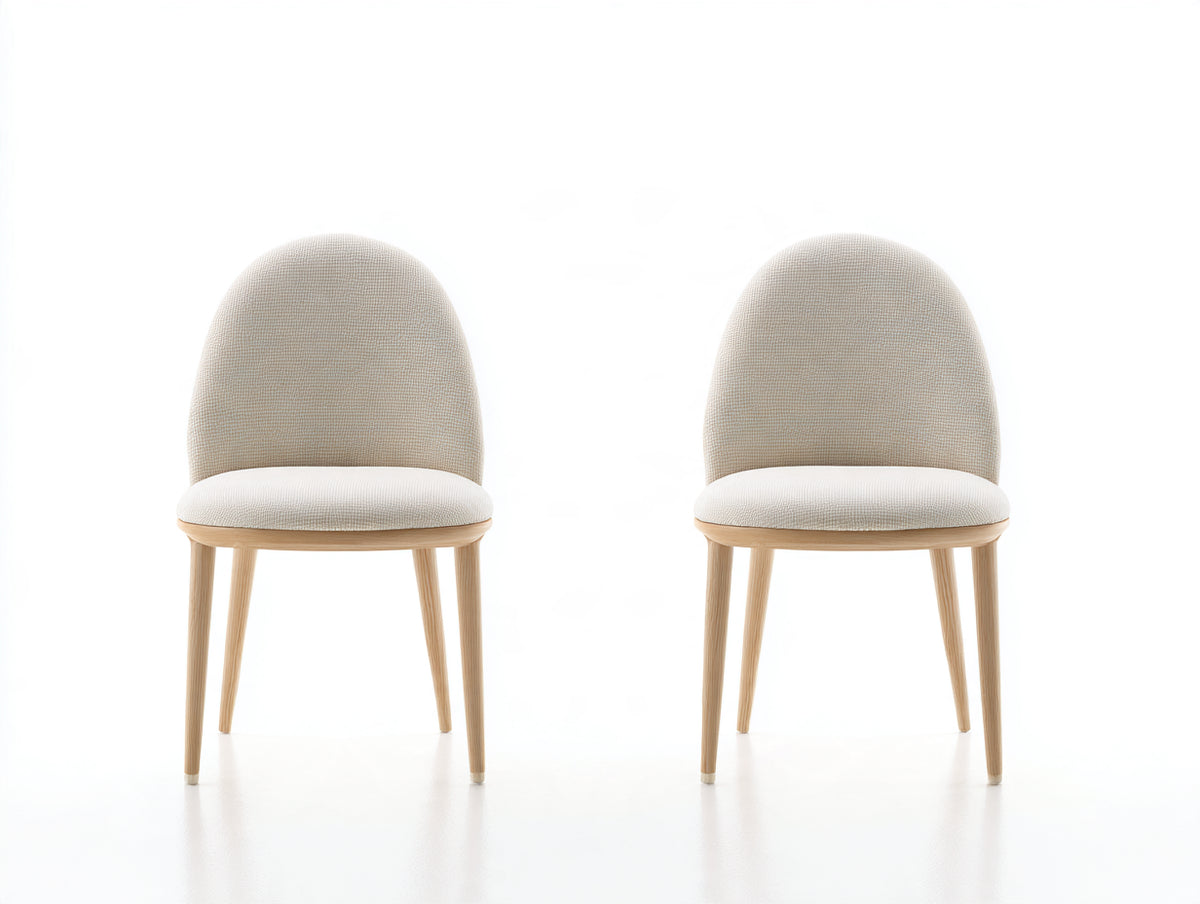 Sillas de comedor 48x54x84 cm - beige claro y madera - conjunto de 2 tapizadas con respaldo ovalado y diseño moderno
