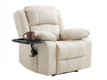 Sillón reclinable tapizado en cuero sintético 100x95x108 cm - Crema y negro - Bandeja lateral portavasos y reposapiés extensible