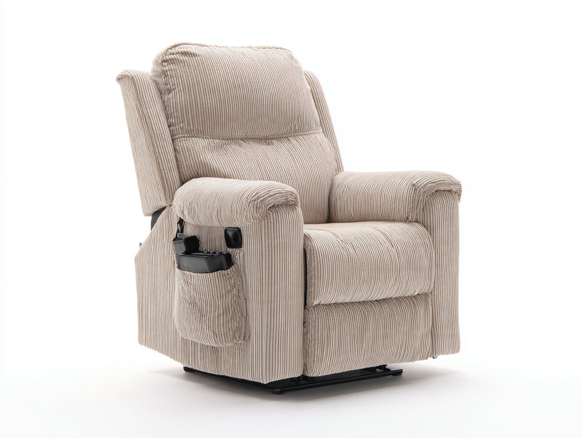 Sillón reclinable 94x96x106 cm - beige claro - tapizado acanalado con respaldo acolchado y reposabrazos anchos