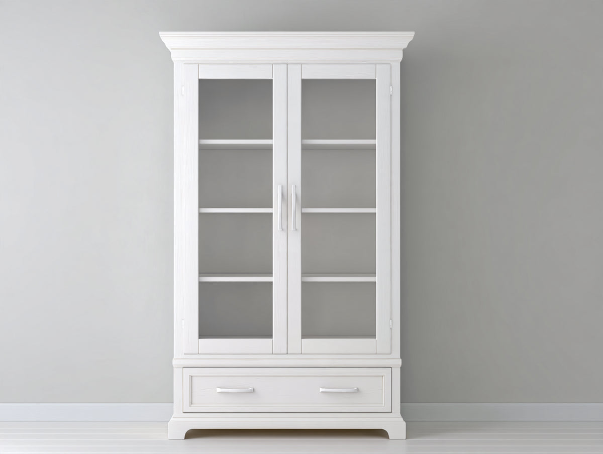 Vitrina de 2 puertas 100x45x190 cm - blanco - con puertas de vidrio y 1 cajón inferior