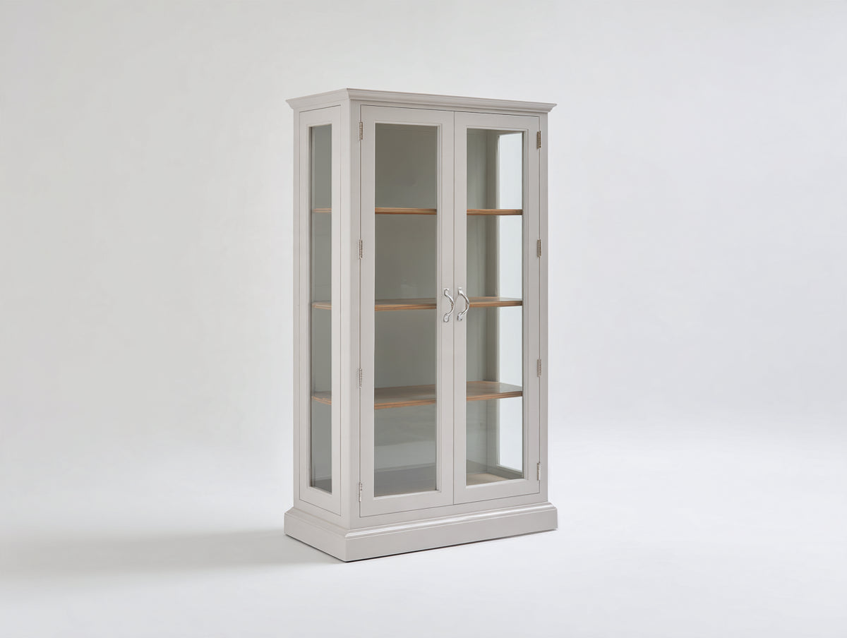 Vitrina de madera y vidrio 100x42x185 cm - Blanco-Roble claro - 2 puertas y diseño clásico para salón y comedor