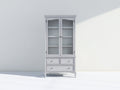 Vitrina de 2 puertas madera de ingeniería y vidrio 95x45x190 cm - Blanco envejecido y plateado - 4 niveles y 3 cajones